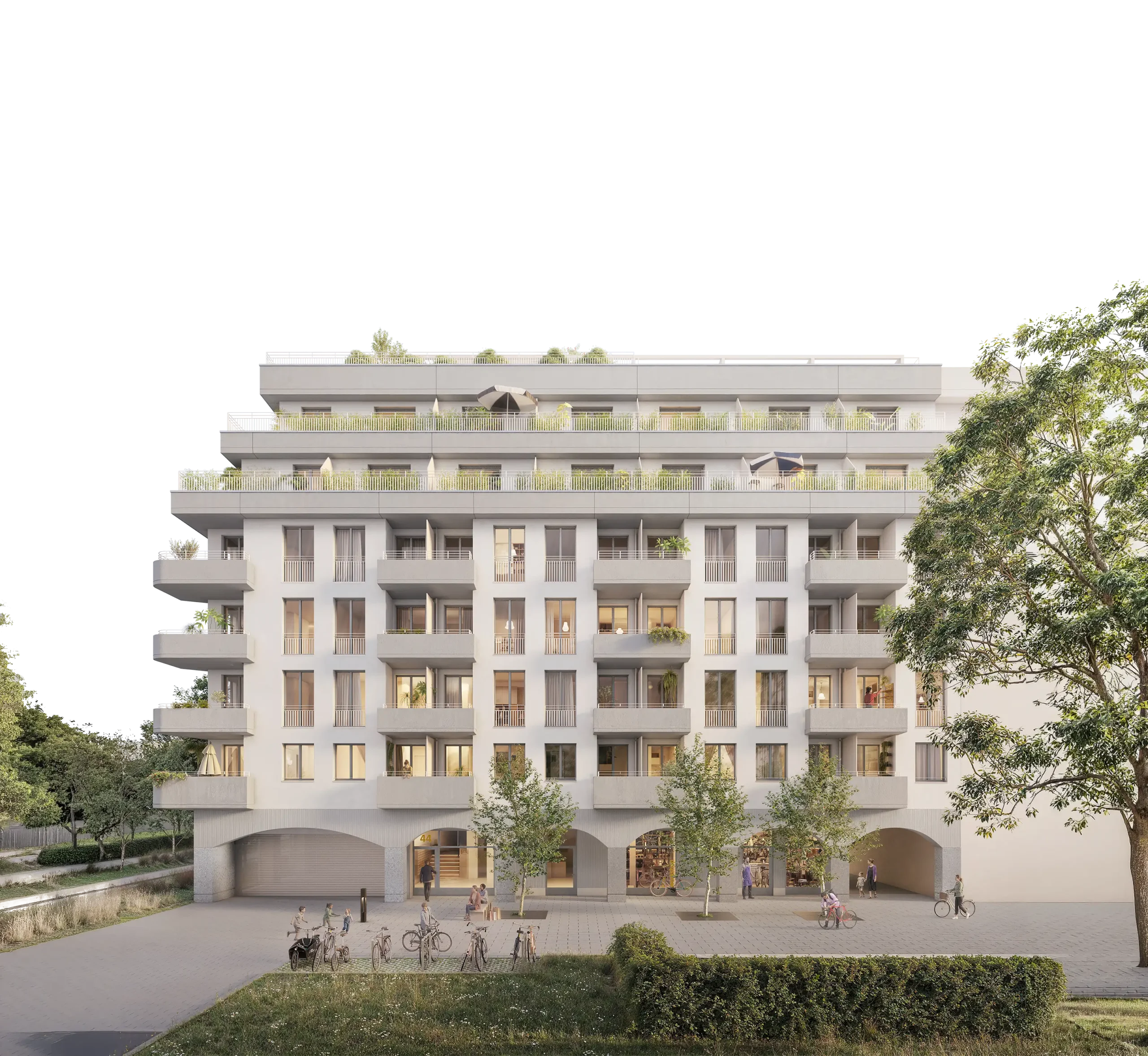 THE ONE, freigestelltes Gebäude mit 372 City-Apartments in München-Obersendling, Frontansicht